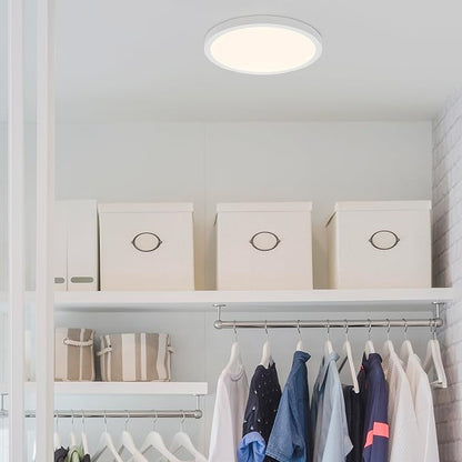 Maxxima 14 in. LED Flush Mount Ceiling Light, 2500 Lumens, 5 CCT 2700K/3000K/3500K/4000K/5000K Panel Light, White Trim Round Fixture, Dimmable for Modern Bedroom, Kitchen, and Living Room Lighting
