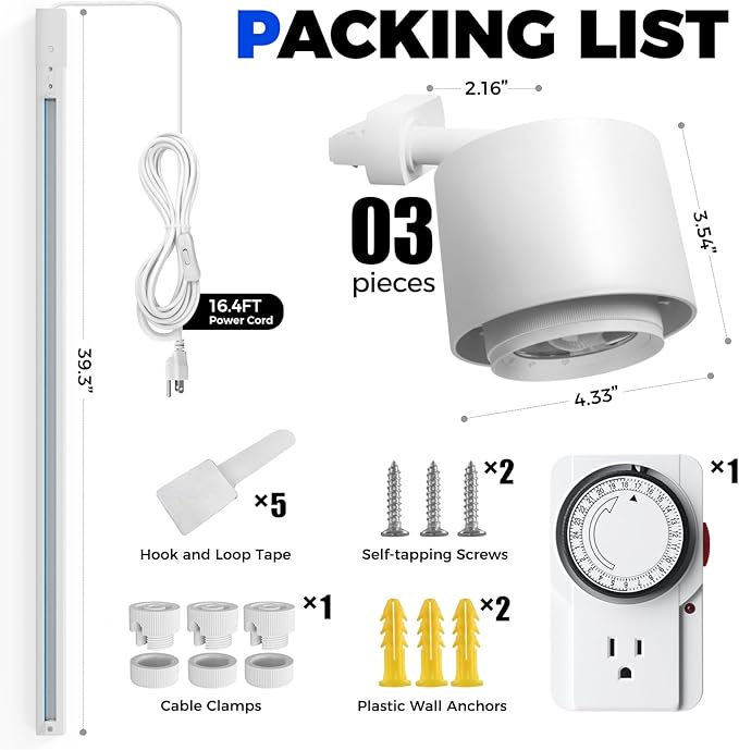 Barrina TR40c Track Grow Light for Indoor Plants, 15°-60° Adjustable Beam Angle, 3 x 40W, 4000K Full Spectrum LED Plant Lights, Plug in Ceiling Mounted Grow Bulbs for H-Type Track with Timer, White