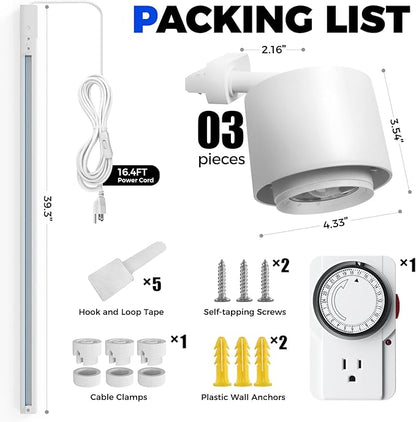 Barrina TR40c Track Grow Light for Indoor Plants, 15°-60° Adjustable Beam Angle, 3 x 40W, 4000K Full Spectrum LED Plant Lights, Plug in Ceiling Mounted Grow Bulbs for H-Type Track with Timer, White