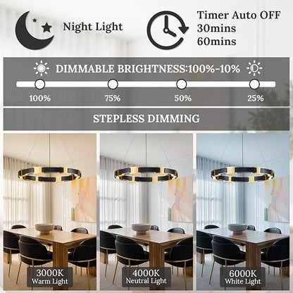 LED Ring Chandelier Modern Black Gold Chandelier for Dining Room 24in Dimmable Circular Chandeliers Light Round Chandeliers Light Fixture for Bedroom Kitchen Entryway Home Office Living Room