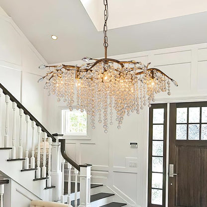 Vezzio Tree Branch Chandelier for Dining Room, 8-Light Bronze Farmhouse Crystal Light Fixture, 35" Adjustable Rustic Pendant Light for Kitchen Island Living Room Entryway Foyer