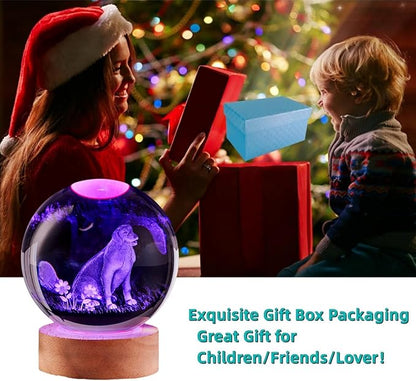 Dog Crystal Ball Lamp,3.15 inch 3D K9 Animal Crystal Ball Dog Night Light with Wooden Base, Lamp Gift for Animals Lovers,16 Colors Change with Remote Control (J)