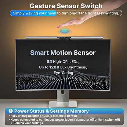 Syrinx 16.7" Computer Monitor Light Bar with Ambient Backlight, USB Reading LED Lamp, Screen Monitor Lamp, Touch + Gesture Control, Dimmable Desk Light, Eye-Caring, No Screen Glare for (Basic)