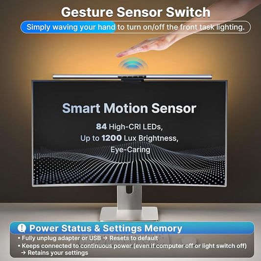 Syrinx 16.7" Computer Monitor Light Bar with Ambient Backlight, USB Reading LED Lamp, Screen Monitor Lamp, Touch + Gesture Control, Dimmable Desk Light, Eye-Caring, No Screen Glare for (Basic)