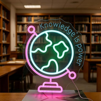 Nordstylee World Map Neon Light, 3D Globe LED Wall Sign in Pink Blue Green - Dimmable USB Powered Acrylic Light for Gaming Room, Kids Bedroom Decor, Cool Night Light Gift for Teens, Boys & Girls