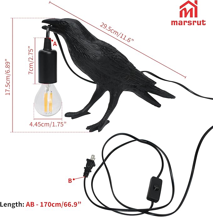 Crow Lamp Holding Light Bulb, Raven Bird Halloween Table Lamp Home Decor, Dark Academia Gothic Styling, Victorian Lifelike Novelty Animal, for Bedside Bedroom Living Room Desk Floor, 11.6 x 6.9 inches