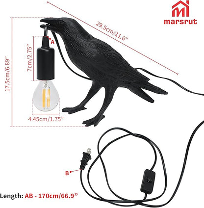 Crow Lamp Holding Light Bulb, Raven Bird Halloween Table Lamp Home Decor, Dark Academia Gothic Styling, Victorian Lifelike Novelty Animal, for Bedside Bedroom Living Room Desk Floor, 11.6 x 6.9 inches