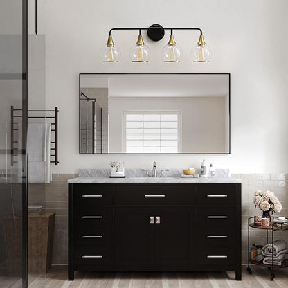 Black and Gold Bathroom Vanity Light 4-Light Bathroom Vanity Light Fixtures Over Mirror with Clear Glass Shade 30.7 inch Wall Sconce Lighting Bath(Exclude E26 Bulb)