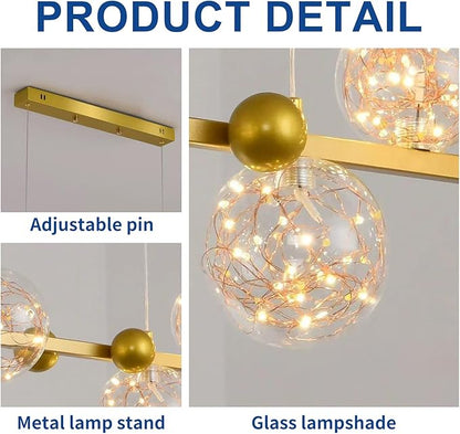 Depuley Linear Chandeliers for Dining Room: 43.3In Sputnik Chandeliers 8-Light Glass Globe Chandelier - Modern Gold Bubble Large Pendant Lights for Kitchen Island Lighting