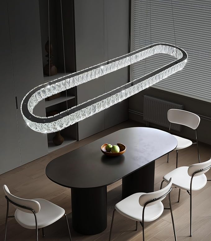 HAIXIANG Modern Crystal Chandelier Dimmable LED Long Chandeliers for Dining Table Pendant Lights Rectangular Glam Lighting Fixtures for Dining Room Kitchen Island Black