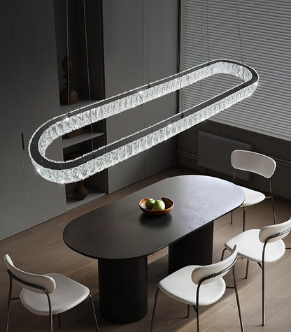 HAIXIANG Modern Crystal Chandelier Dimmable LED Long Chandeliers for Dining Table Pendant Lights Rectangular Glam Lighting Fixtures for Dining Room Kitchen Island Black
