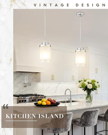 TENGXIN Modern Pendant Light for Kitchen Island, 6 Inch Brushed Nickel Hanging Ceiling Light Fixture,Farmhouse Pendant Lighting for Dining Room Bedroom Bar Office 2Pack,TXPLBN01-2PK-L