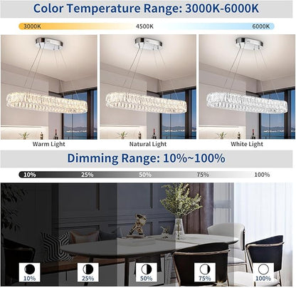 Depuley Crystal Chandeliers for Dining Room: 35.4 Inch Modern Linear Chandelier Contemporary Rectangle Pendant Light Fixture for Kitchen Island Bar Over Table with Remote Control