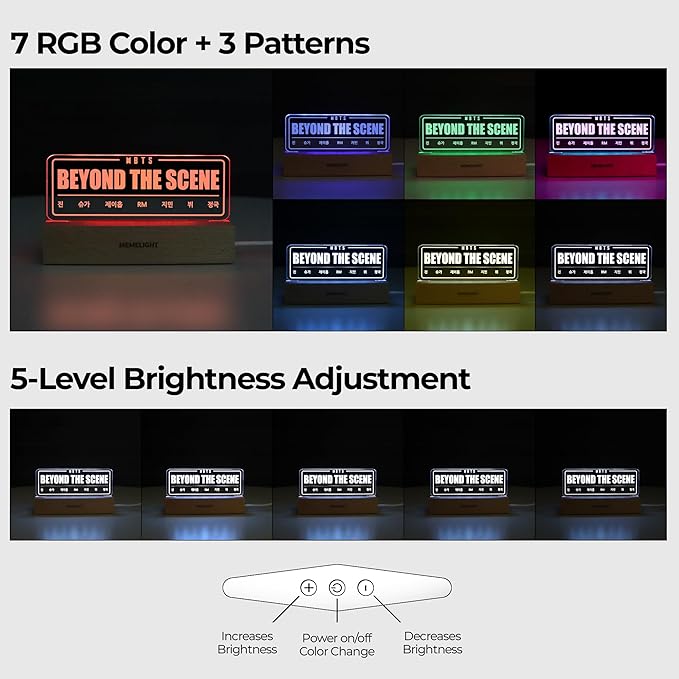 BTS Night Light, Beyond The Scene Lamp, Kpop Merchandise, Korean Idol Lamp for Army, 7RGB Color, Dimmer, 8.3 x 4.2 x 1.7