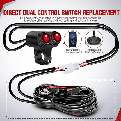 Nilight Motorcycle 7/8" (22mm) Handlebar Switch Plug and Play 12V Waterproof On Off Push Button Dual Control for ATV UTV Driving Light Bar
