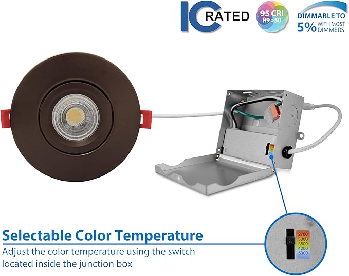 DGC 4-inch Oil-Rubbed Bronze Selectable Canless Adjustable Gimbal LED Recessed Downlight (DGC43120SRDOB)