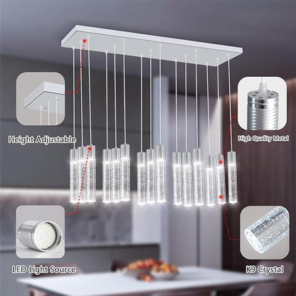 15-Lights Modern Crystal Chandelier LED Pendant Lighting Fixture for Kitchen Island Light Fixtures for Dining Room Hallway Foyer