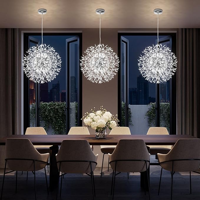 Qamra Modern Crystal Chandeliers, Chrome Firework Dandelion Sputnik Chandelier Light Fixture Pendant Lighting for Dining Room, Bedroom, Kitchen, Living Room(12-Light, Chrome)