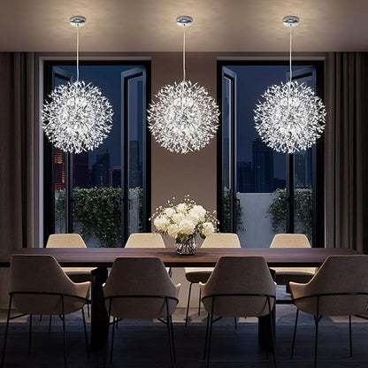 Qamra Modern Crystal Chandeliers, Chrome Firework Dandelion Sputnik Chandelier Light Fixture Pendant Lighting for Dining Room, Bedroom, Kitchen, Living Room(12-Light, Chrome)