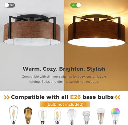 20'' Farmhouse Semi Flush Mount Ceiling Light, 4-Light Rustic Hallway Entryway Light Fixtures, Metal Wood Grain Finish Close to Ceiling Lights for Kitchen Dining Room Bedroom Living Room Foyer