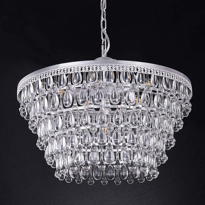 Wellmet 20 Inch Crystal Chandeliers, 6 Lights 5 Tiers Crystal Light, Adjustable Ceiling Pendant Lights, Modern Hanging Chandelier Lighting Fixture for Dining Room, Bedroom, Hallway, Bar, Kitchen, Bath