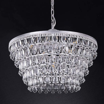 Wellmet 20 Inch Crystal Chandeliers, 6 Lights 5 Tiers Crystal Light, Adjustable Ceiling Pendant Lights, Modern Hanging Chandelier Lighting Fixture for Dining Room, Bedroom, Hallway, Bar, Kitchen, Bath