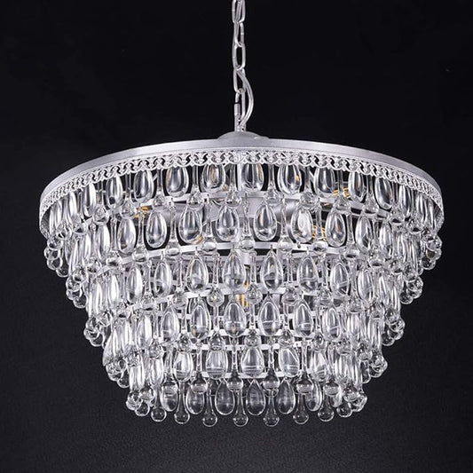 Wellmet 20 Inch Crystal Chandeliers, 6 Lights 5 Tiers Crystal Light, Adjustable Ceiling Pendant Lights, Modern Hanging Chandelier Lighting Fixture for Dining Room, Bedroom, Hallway, Bar, Kitchen, Bath
