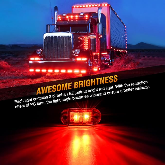 Nilight 2.5 Inch Oval Side Marker Light 10PCS 2 Diode LED Trailer Fender Clearance Lights Waterproof Surface Mounted for 10-30V Truck Camper Boat Lorry
