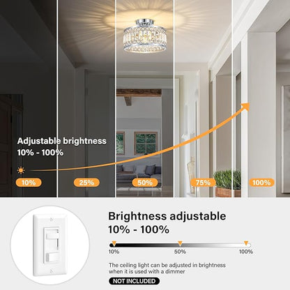YURNYQ Crystal Ceiling Light Fixture, Modern Semi Flush Mount Ceiling Light, Chrome Lighting Fixtures Ceiling Lamp for Hallway, Kitchen, Entryway, Bedroom, Laundry Room, 1-Light, 11.4 Inch
