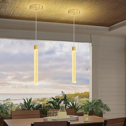 Modern Gold Crystal Pendant Light for Kitchen Island Lighting Dimmable LED Adjustable Crystal Column Chandelier Lighting Hanging Pendant Lighting