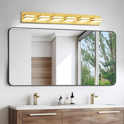IZORRO LED Modern Bathroom Lights Fixtures(6-Light,Dimmable,360°Rotate),Brushed Glod Acrylic Wall Lighting,Vanity Lights for Bathroom Over Mirror - 6000k 36In （No Assembly Required）