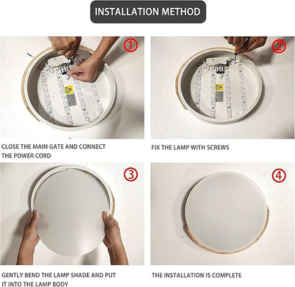 Wood LED Flush Mount Ceiling Light, 3CCT 3000K-6500K Modern Round Close to Ceiling Lighting Fixtures,12 Inch Minimalist White Ceiling Lamp for Living Room, Bedroom, Laundry Room, Not Dimmable