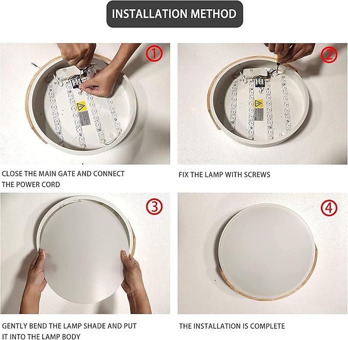 Wood LED Flush Mount Ceiling Light, 3CCT 3000K-6500K Modern Black Close to Ceiling Lighting Fixtures, Minimalist Round Ceiling Light for Bedroom, Kitchen, Hallway, Laundry Room, Not Dimmable