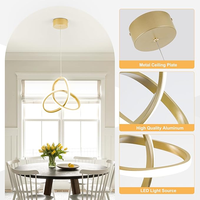MAYNA Spiral Kitchen Island Pendant Lights, 4000K Modern Led Chandelier Light Fixture, 18W Adjustable Hanging Light Fixtures for Kitchen Island Dinning Room, 3 Pack (Gold)