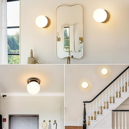 Modern Globe Black Wall Sconce: 6" Black Mid Century Modern Indoor Wall Mounted Lamps - Small Minimalist White Glass Bathroom Sconces - Ball Vanity Light for Bedroom Living Room Hallway Entryway Stair