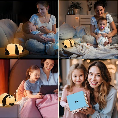 Rechargeable Cute Panda Night Light, 3 Level Dimmable Nursery Nightlight with Timer, Silicone Light Cute Animal Night Lamp for Breastfeeding Toddler Baby Kids Decor, Squishy Lamps Holiday Panda Gifts