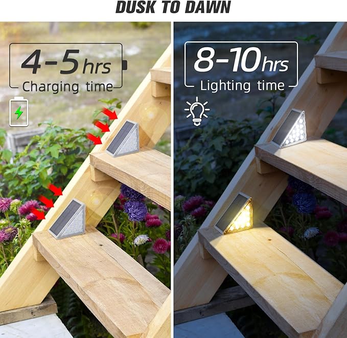 NIORSUN Solar Step Lights 6 Pack - Outdoor Stair Lights with 3000K Warm White & 6000K Cool Daylight, IP67 Waterproof, Auto On/Off, Super Bright for Deck, Patio, Steps