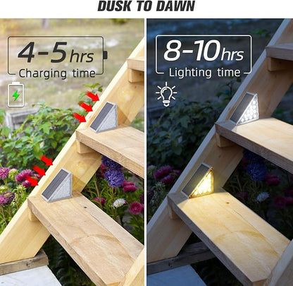 NIORSUN Solar Step Lights 12 Pack - Outdoor Stair Lights with 3000K Warm White & 6000K Cool Daylight, IP67 Waterproof, Auto On/Off, Super Bright for Deck, Patio, Steps