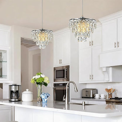 Mini Crystal Chandelier Small Modern Crystal Flush Mount Ceiling Light for Hallway Closet, E26 Base, K9 Crystal (Chrome-Pendant)