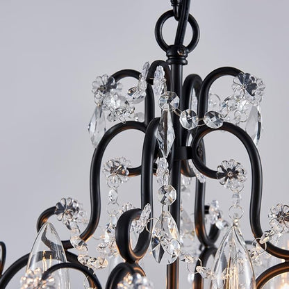 Saint Mossi 4-Lights Crystal Chandelier with Plug, Black Chandelier Light Fixture, Farmhouse Pendant Light Fixtures,K9 Crystal with Black Frame, H17 x D12,Chain Adjustable