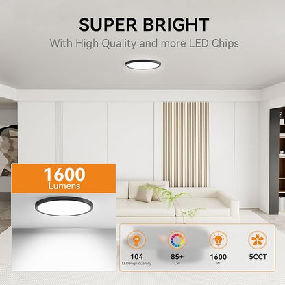 WKONCLDY 7.5Inch LED Ceiling Lights, 5 Colors Selectable (3000K/3500K/4500K/5000K/6000K) Flush Mount Ceiling Lights, Super Slim LED Ceiling Light Fixtures 0.87Inch for Living Room