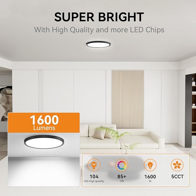 WKONCLDY 7.5Inch LED Ceiling Lights, 5 Colors Selectable (3000K/3500K/4500K/5000K/6000K) Flush Mount Ceiling Lights, Ultra Thin LED Ceiling Light Fixtures 0.87Inch for Living Room