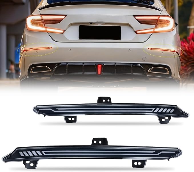 Nilight Rear Bumper Tail Light Compatible with 2018 2019 2020 2021 2022 Honda Accord 10th Smoke Lens LED Reflector Rear Bumper Lamp Brake Turn Signal Sequential Flashing Driving Taillights Replacement