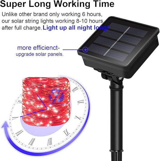 Red Solar Christmas String Lights Outdoor Waterproof, 2Pack Total 200Led 8 Modes Copper Fairy Lights, Solar Powered Outside Decorations for Valentines Day, Garden, Patio, Fence, Balcony