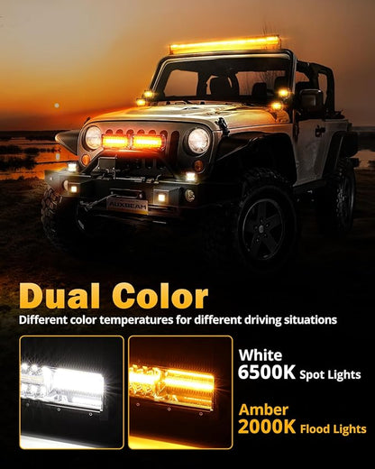 Auxbeam 6 Modes Amber White Series 22Inch 120W LED Light Bar Dual Color Strobe Light Spot Flood Combo Flashing Warning Signal Off-Road Lighting for 4x4 SUV UTV ATV Trucks