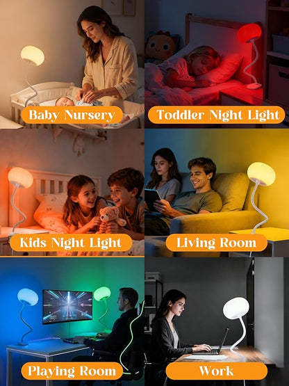 Clip on Light,10 RGB Colors+10 Brightness Clip on Lamp, College Dorm Lighting Reading Light for Bed, Desk Lamp with Clamp & USB Adapter for Headboard/Bedside/Desk/Nursery/Kids Room