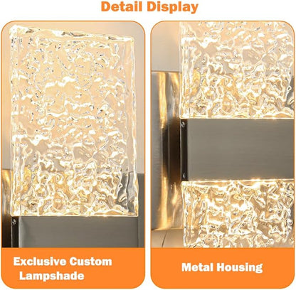 Modern Brushed Nickel 4 Lights Bathroom Vanity Light, Eleglant Nickel LED Bathroom Light Fixtures over Mirror, Dimmable Acrylic Shade Wall Lighting Fixtures, Hardwired Wall Light(H9.25in, L28.35in)