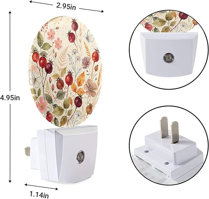 EKOBLA Vintage Flower & Butterfly Night Light, Colorful Floral Plug into Wall with Dusk to Dawn Sensor, Warm Nightlights for Bedroom, Bathroom, Hallway, Kitchen, Gifts for Girls Women