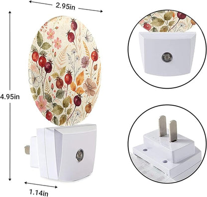 EKOBLA Vintage Flower & Butterfly Night Light, Colorful Floral Plug into Wall with Dusk to Dawn Sensor, Warm Nightlights for Bedroom, Bathroom, Hallway, Kitchen, Gifts for Girls Women