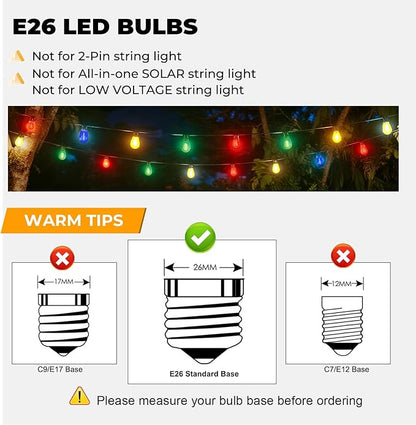 GvvooHome 36 Pack LED S14 Colored Light Bulbs for Outdoor String Lights, Shatterproof 1W Replacement Bulbs for Party Lights, 2200K Warm White, Dimmable, E26 Base, Multi-Color: Red/Green/Blue/Orange